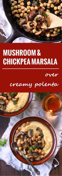 Chickpea & Baby Portobello Mushroom Marsala Over Creamy Polenta