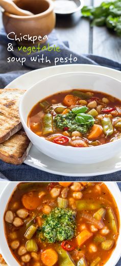 Chickpea and vegetable soup with pesto