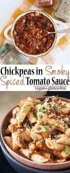 Chickpeas in Spicy Smoked Tomato Sauce with Penne