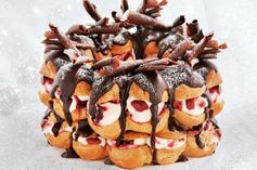 Choc-cherry profiterole wreath