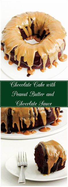 Chocolate Cake with Ganache and Peanut Butter Sauce