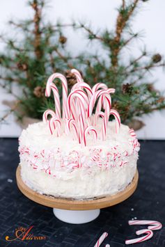 Chocolate Cake with Vanilla Frosting & Candy Cane Forest