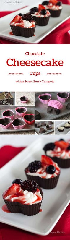 Chocolate Cheesecake Mousse Cups with Berry Compote