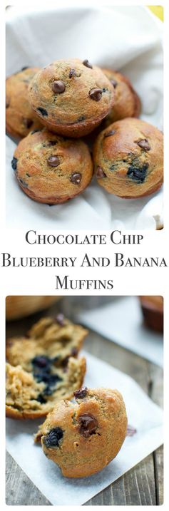 Chocolate Chip Banana Blueberry Muffins