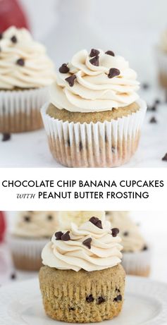 Chocolate Chip Banana Cupcakes with Peanut Butter Frosting