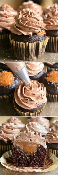 Chocolate Cupcakes with Salted Dulce de Leche Filling and Salted Chocolate Buttercream