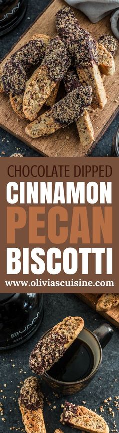 Chocolate Dipped Cinnamon Pecan Biscotti