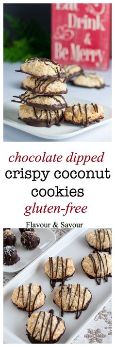 Chocolate Dipped Crispy Coconut Cookies