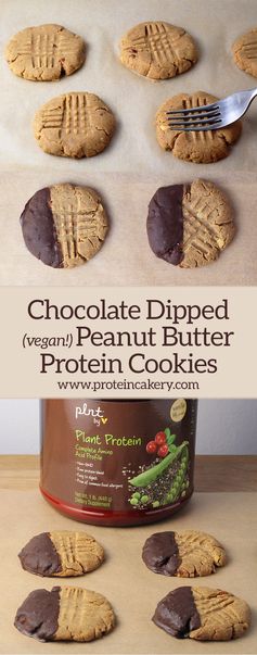 Chocolate Dipped Peanut Butter Protein Cookies