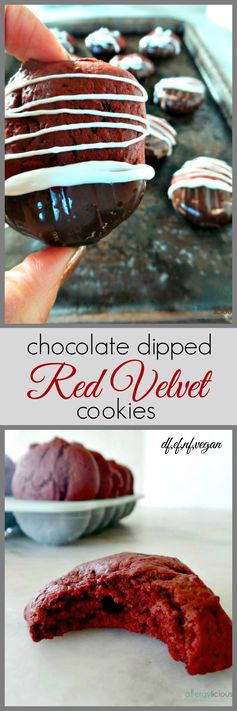 Chocolate Dipped Red Velvet Cookies