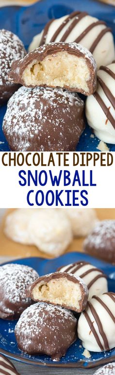 Chocolate Dipped Snowball Cookies