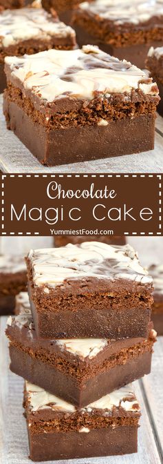 Chocolate Magic Cake with Chocolate Glaze and Swirl