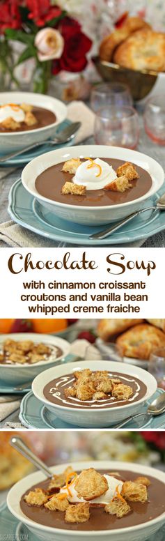 Chocolate Soup With Croissant Croutons