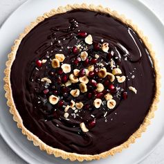 Chocolate Tart with Pomegranates and Hazelnuts