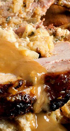 Cider Glazed Bone-in Pork Roast with Apple Stuffing