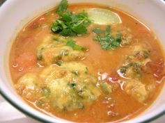 Cilantro Lime Corn Meal Dumplings in Chorizo Chicken Soup