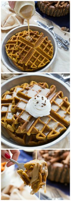 Cinnamon-Pumpkin Waffles with a Caramel Syrup