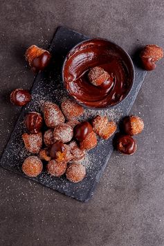 Cinnamon sugar doughnut holes with chocolate espresso ganache