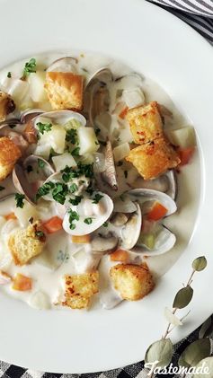 Clam Chowder with Homemade Anchovy Croutons