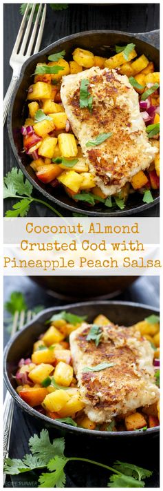 Coconut Almond Crusted Cod with Pineapple Peach Salsa