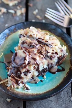 Coconut Banana Cream Chocolate Truffle Pie with Dulce de Leche