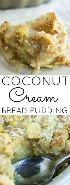 Coconut Cream Bread Pudding with Coconut Glaze