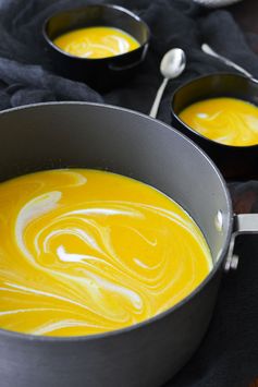 Coconut Curry Butternut Squash Soup with a Coconut Yogurt Spiderweb