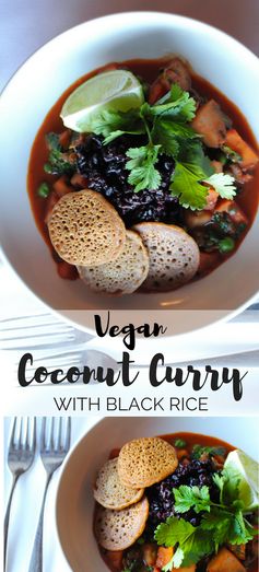 Coconut Curry with Black Forbidden Rice and Chickpea Dosa