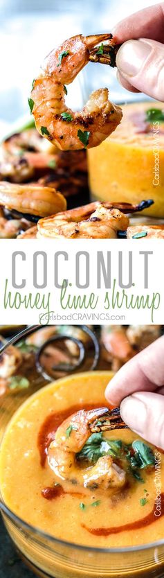 Coconut Honey Lime Shrimp with Sriracha Mango Dip