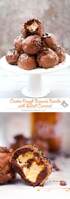 Cookie Dough Brownie Bombs with Salted Caramel (Gluten Free