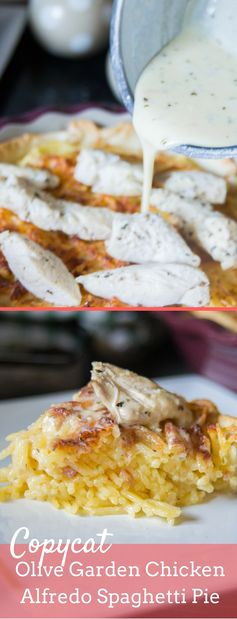 Copy Cat Olive Garden Chicken Alfredo Spaghetti Pie