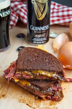 Corned Beef Grilled Cheese Sandwich with Guinness Caramelized Onions