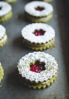 Cranberry & White Chocolate Matcha Shortbread Sandwich Cookies