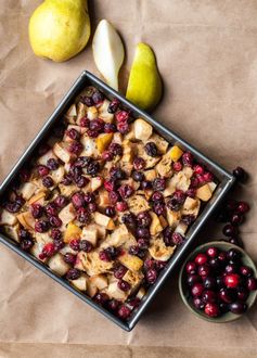 Cranberry and Pear Vegan French Toast Casserole