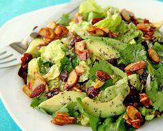 Cranberry-Avocado Salad with Candied Spiced Almonds and Sweet White Balsamic Vinaigrette