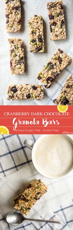 Cranberry Dark Chocolate Granola Bars (Gluten-Free, Refined Sugar-Free