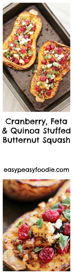 Cranberry, Feta and Quinoa Stuffed Butternut Squash