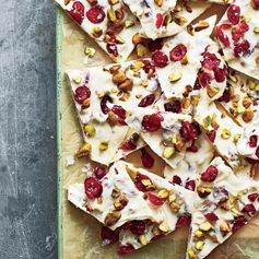 Cranberry-Pistachio White Chocolate Bark with Sea Salt