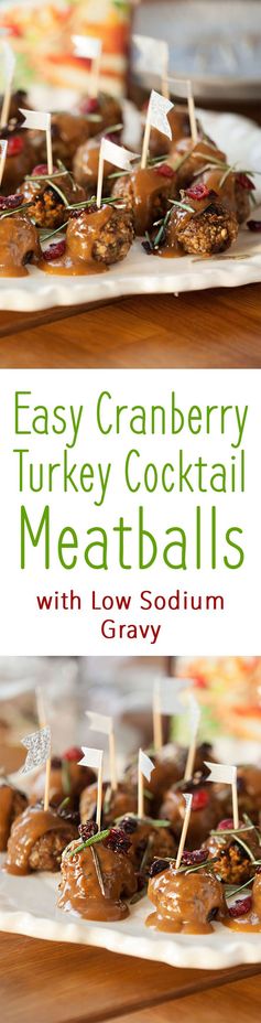 Cranberry Turkey Cocktail Meatballs with Velvety Low Sodium Gravy