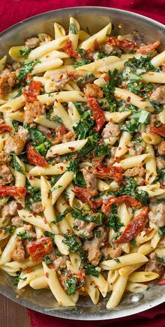 Creamy Kale and Turkey Sausage Pasta with Sun Dried Tomatoes