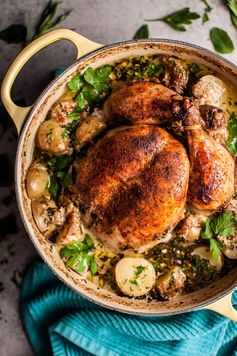 Creamy Lemon and Herb Pot Roasted Whole Chicken