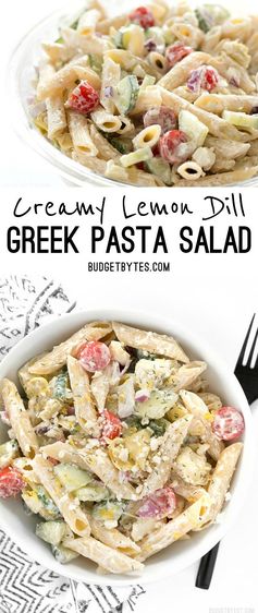 Creamy Lemon Dill Greek Pasta Salad