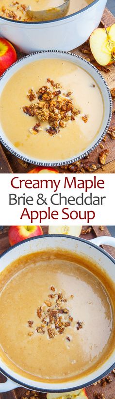 Creamy Maple Brie and Cheddar Apple Soup with Walnut-Oat Granola