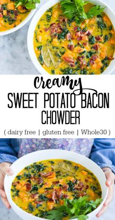 Creamy Sweet Potato Bacon Chowder (dairy free