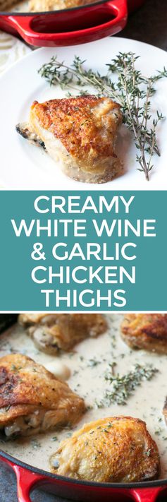 Creamy White Wine & Garlic Roasted Chicken Thighs