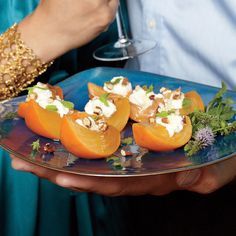 Crisp Persimmon with Ricotta, Honey, Pecans, and Mint