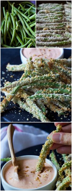 Crispy Baked Green Bean Fries with Sriracha Sauce