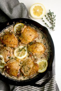 Crispy Chicken Thighs & Chanterelles in Cream Sauce