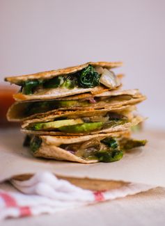 Crispy Mushroom, Spinach and Avocado Quesadillas