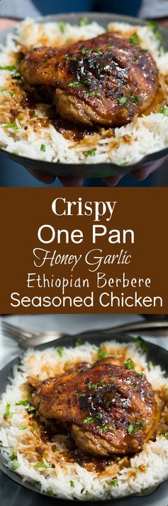 Crispy One Pot Honey Garlic Ethiopian Berbere Chicken Thighs